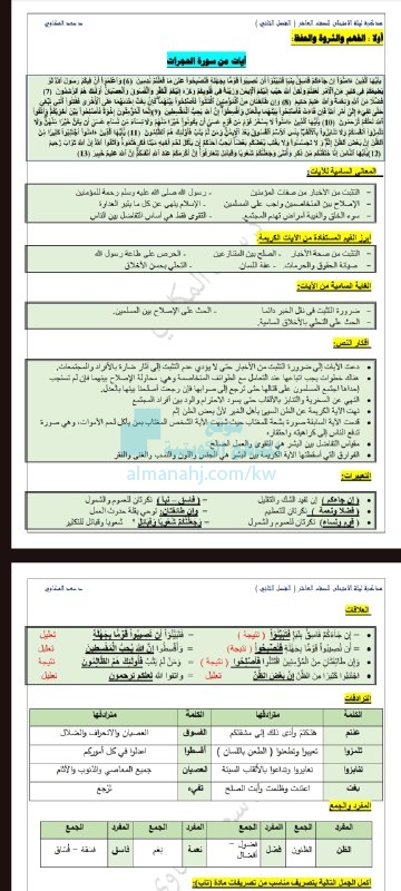 مذكرة تحضير للاختبار النهائي