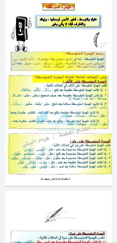 شرح خاص بقواعد الهمزة المتوسطة, مرحلة متوسطة, لغة عربية, الفصل 