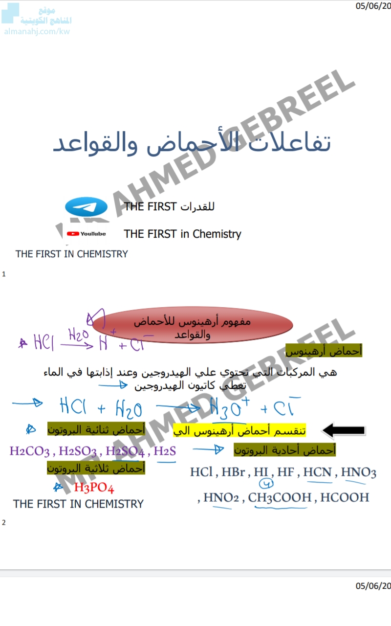 مذكرة قدرات للدرس السابع تفاعلات الأحماض والقواعد الصف الثاني عشر العلمي كيمياء الفصل الثاني ملفات الكويت التعليمية