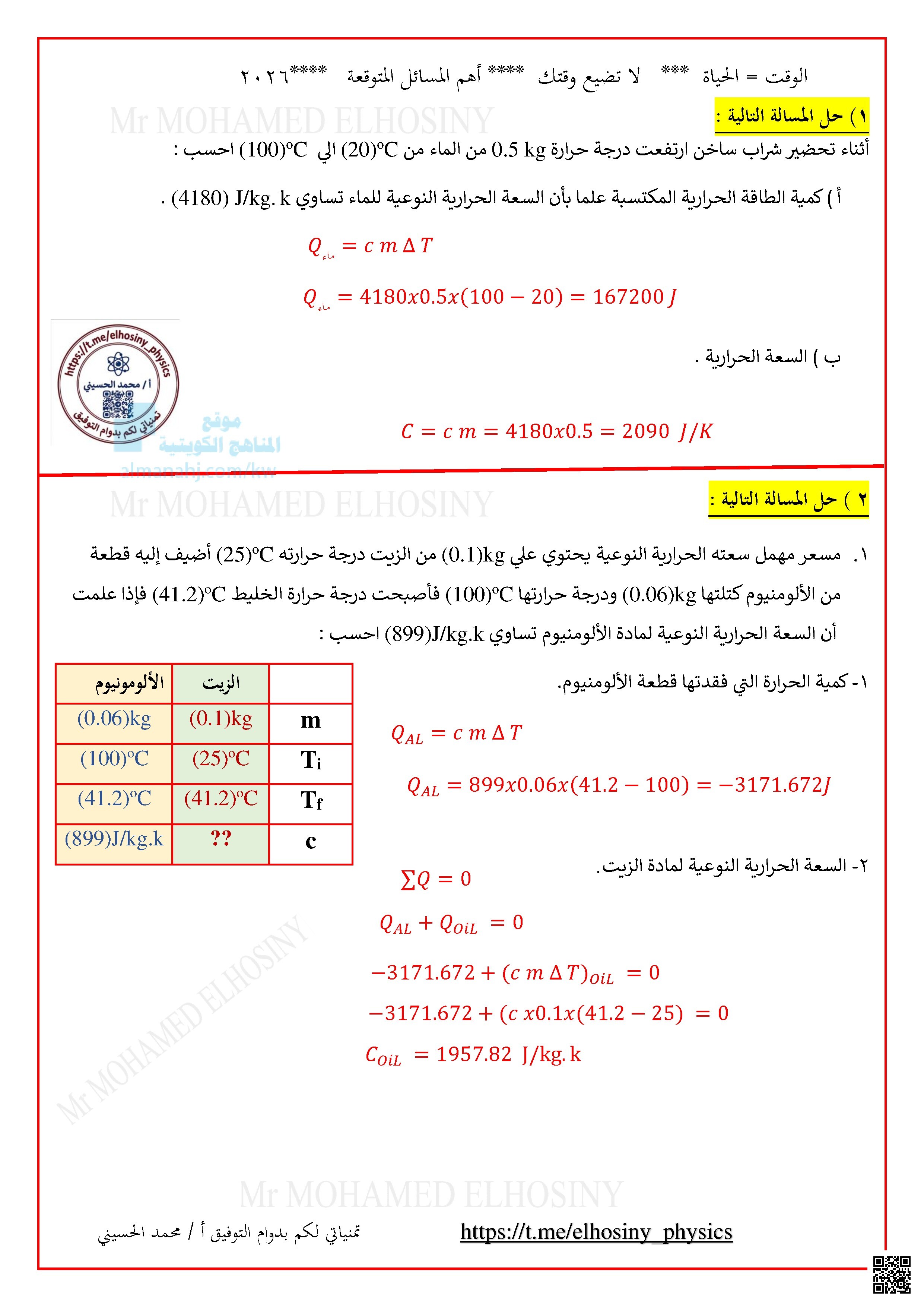 أهم المسائل المتوقعة - فيزياء - الصف الحادي عشر العلمي - الفصل الثاني