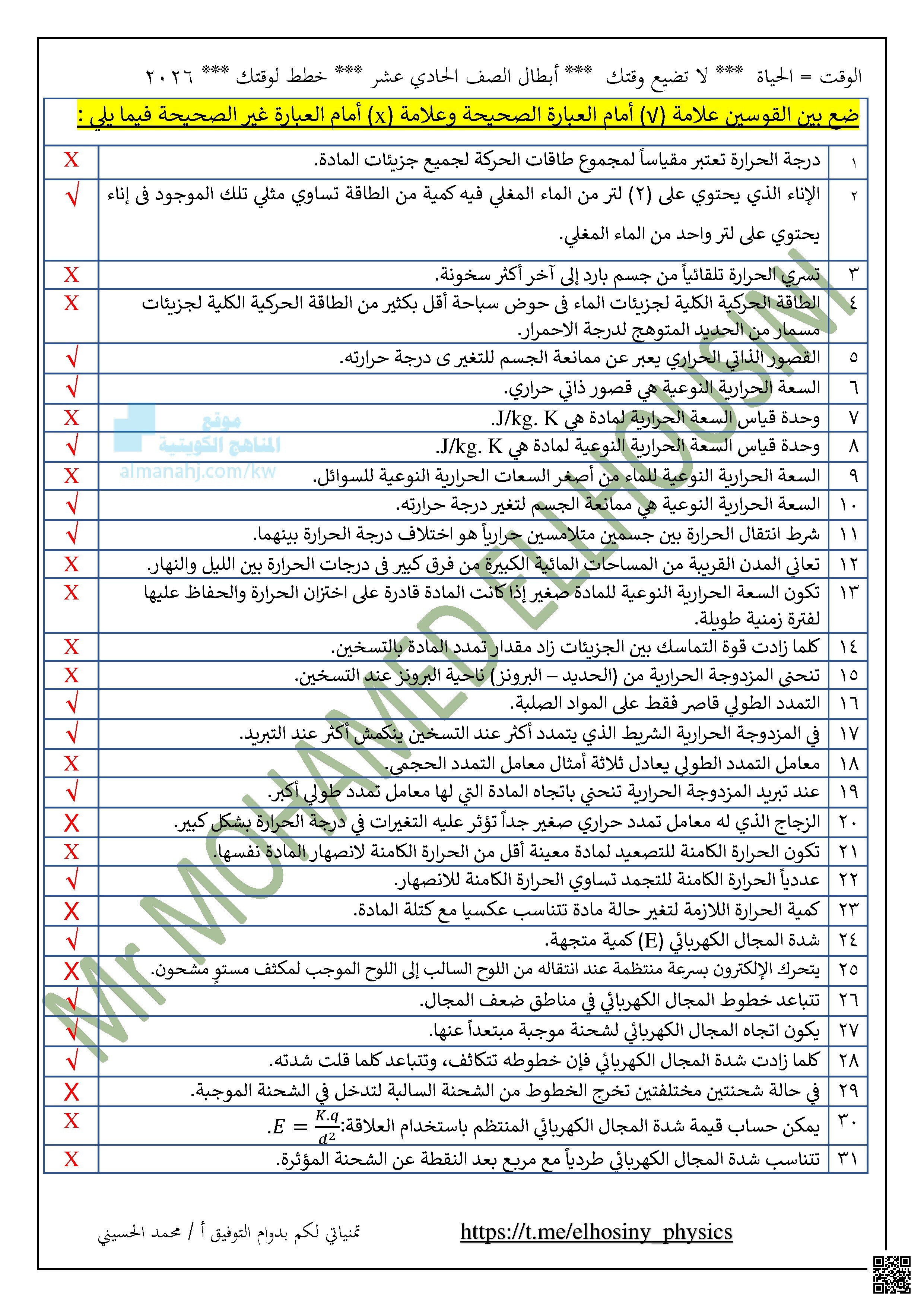 أهم المسائل المتوقعة مرفقة بالحل - فيزياء - الصف الحادي عشر العلمي - الفصل الثاني