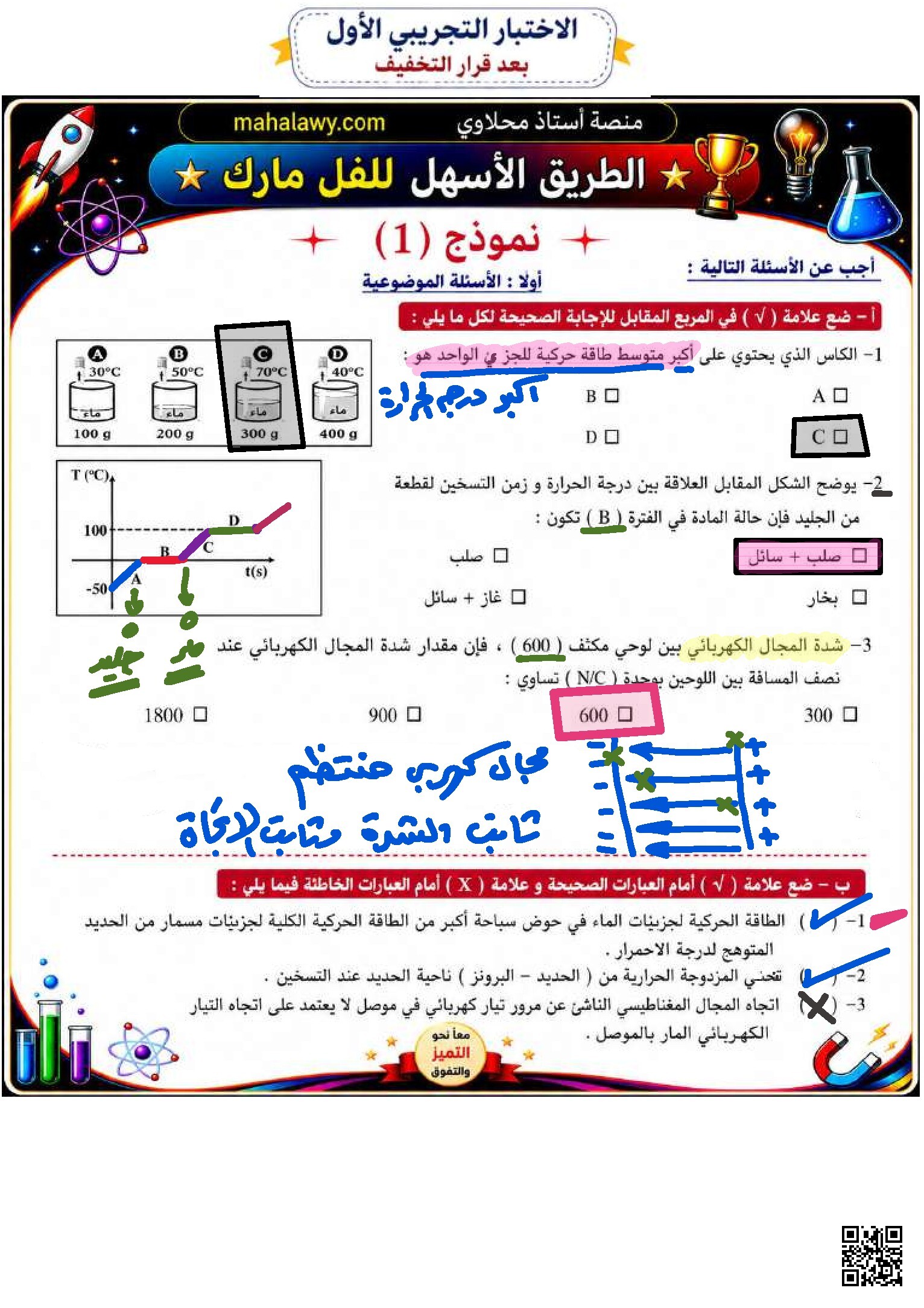 توقعات المحلاوي 2026 - فيزياء - الصف الحادي عشر العلمي - الفصل الثاني