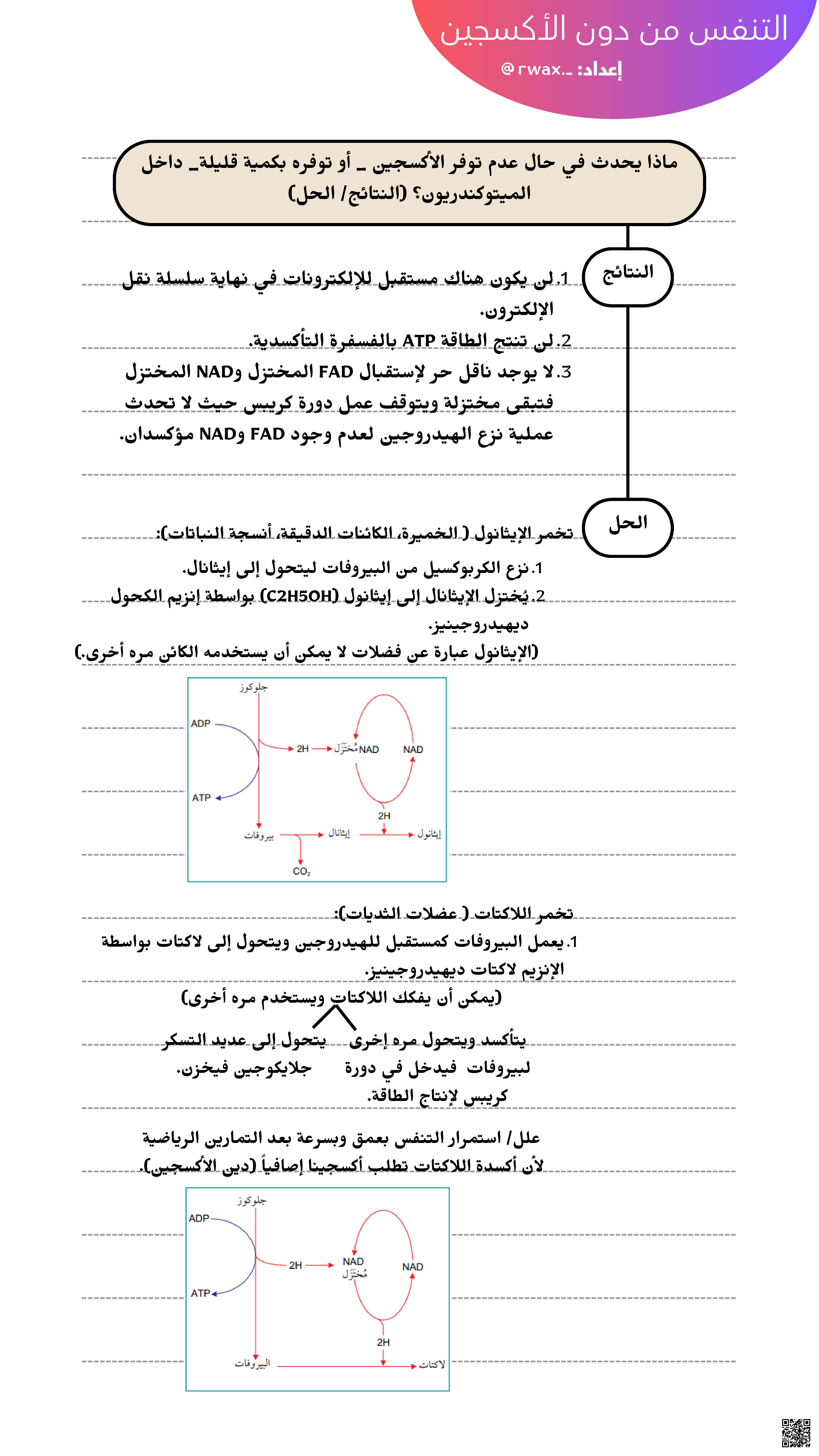 مراجعة درس التنفس من دون الأوكسجين بطريقة سؤال وجواب - أحياء - الصف الصف الثاني عشر - الفصل الفصل الثاني